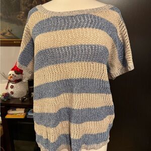 Eddie Bauer Women's Blue and Cream Knit Sweater